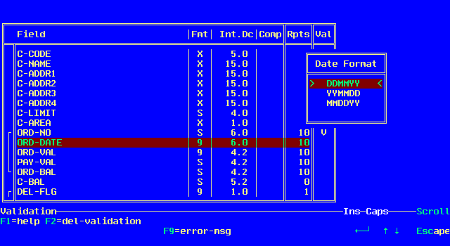 Date Validation Menu