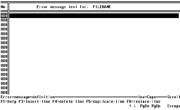 Error Message Definition Menu