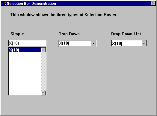 Typical Selection Boxes