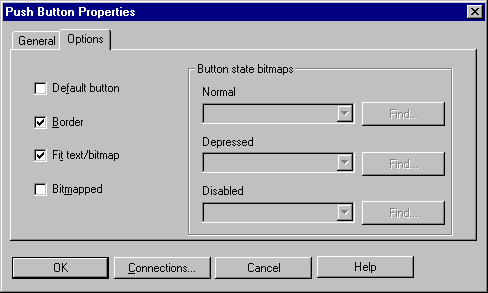 Push Button Properties Dialog Box - Options