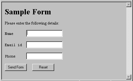 A sample form for an Internet Application