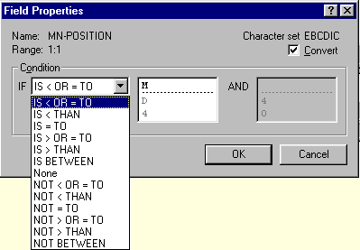 Conditions Offered by the Field Properties Dialog Box