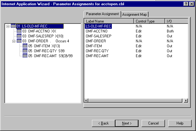 Data items and their Corresponding Fields