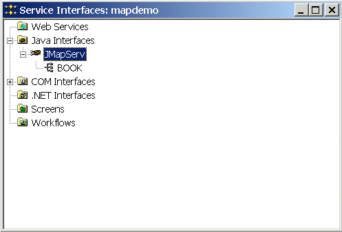 The Service Interfaces Window showing one Java Interface