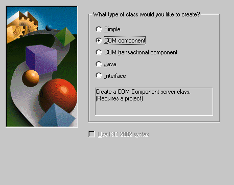 The Class Wizard with COM Component Selected