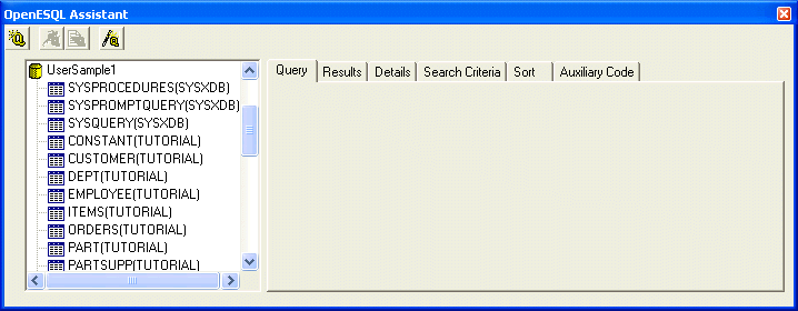 OpenESQL Assistant Showing Table Names