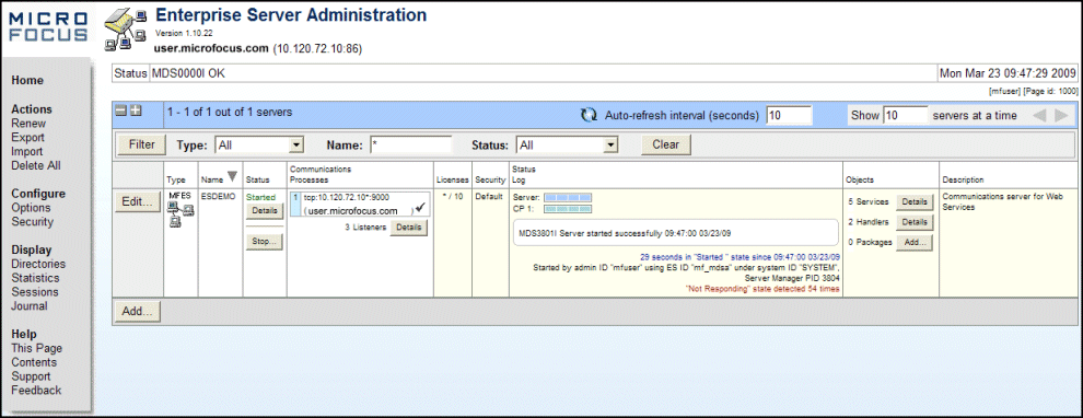 Server Table in Expanded Mode