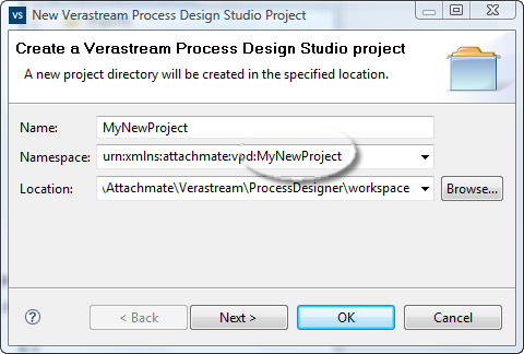 New Project Namespace field