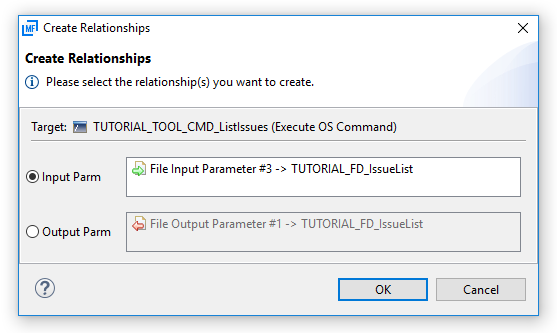 Create Relationship: TUTORIAL_FD_IssueList and TUTORIAL_TOOL_CMD_ListIssues