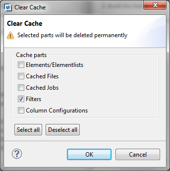 The Clear Cache dialog box