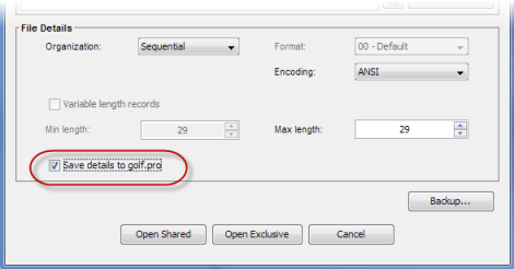The Save Details to profile file option