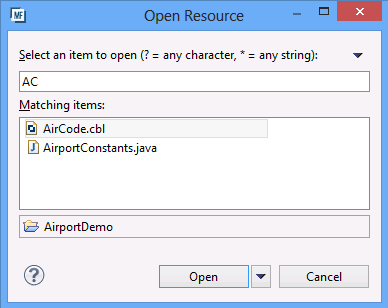 Open Resource dialog box
