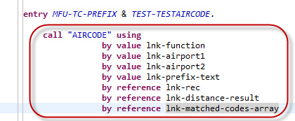 Linkage section in test code