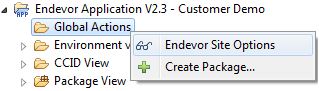 Example global action context menu under the application