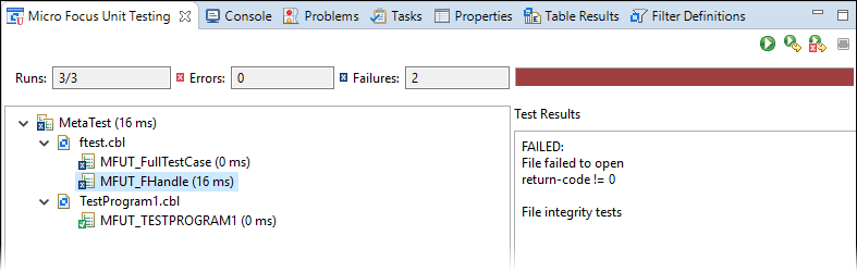 The Micro Focus Unit Testing view in Eclipse