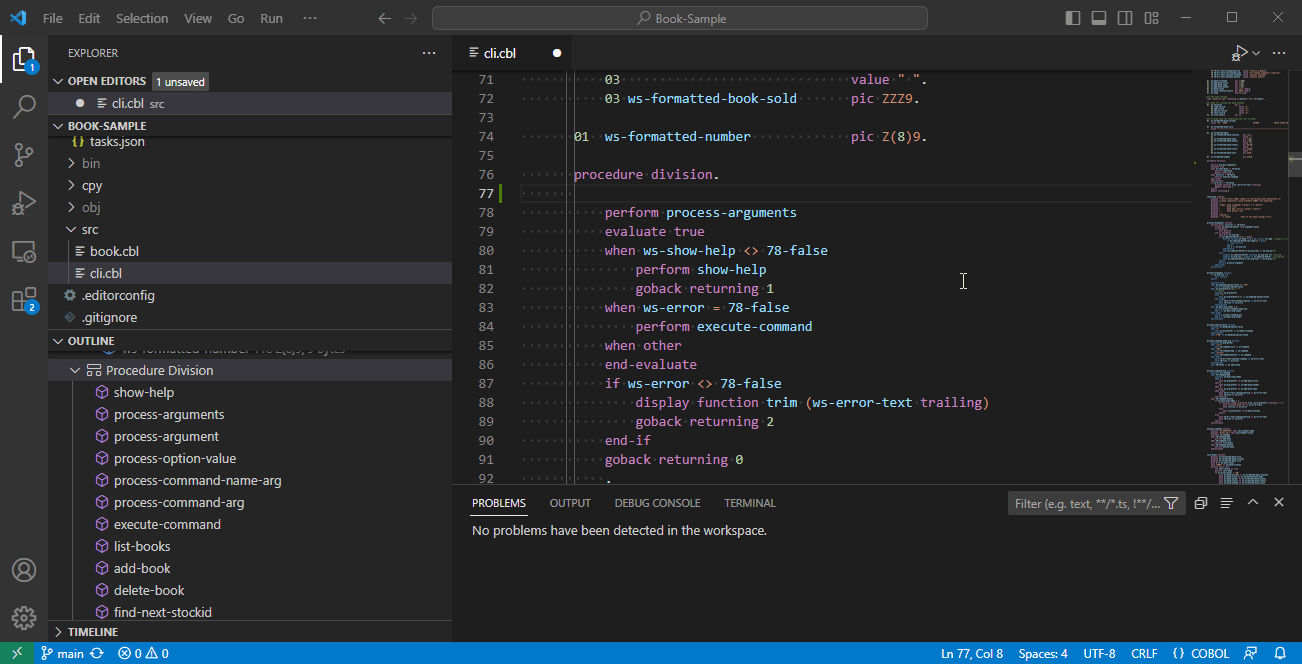 IntelliSense code suggestions in the Micro Focus COBOL extension