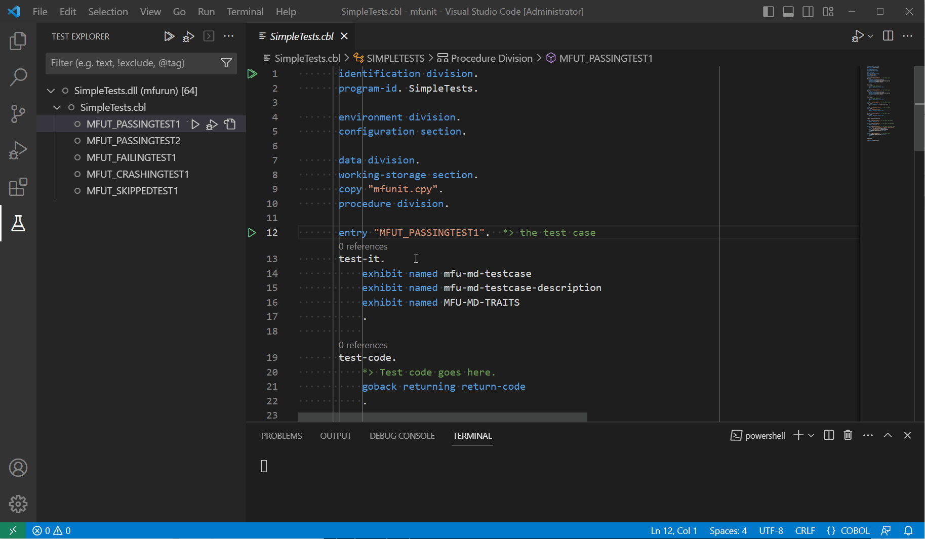 Micro Focus Unit Testing running tests